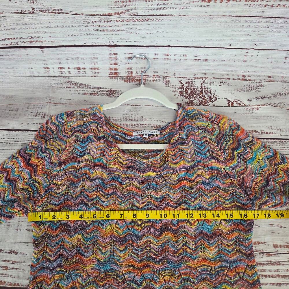 Spacedye Rainbow Sharkbite Hem Top M Lightweight Open Crochet Knit Artsy Vibrant - Picture 9 of 12